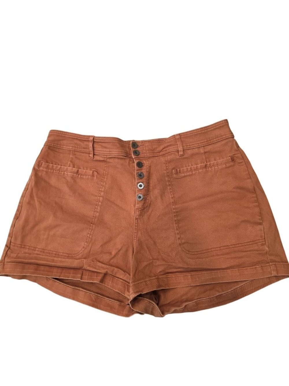 Ava & Viv Rust Orange 20W High-Waisted Button-Fly Stretch Cotton Shorts